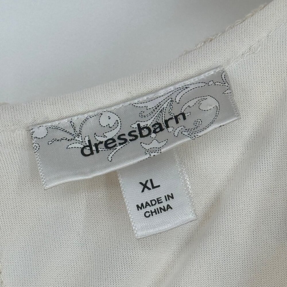 Dressbarn Women's size XL ivory Floral Lace Top  Rhinestone short sleeve - Picture 2 of 11